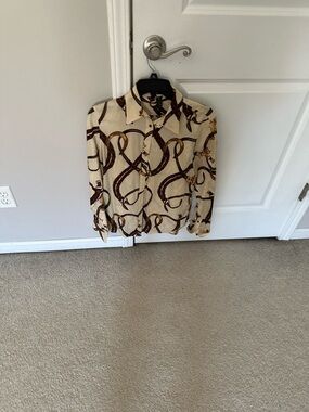 Lauren Ralph Lauren Cream Blouse with Brown and Gold Bridle Print